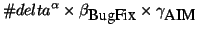 $\displaystyle \char93 delta^\alpha \times \beta_{\mbox{BugFix}}
\times \gamma_{\mbox{AIM}}$