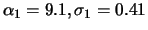 $\alpha_1=9.1, \sigma_1=0.41$